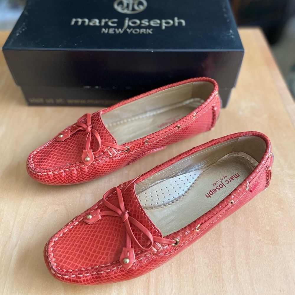 Marc Joseph Cypress Hill Orange Gold Snake Leather loafer flats womens size 6